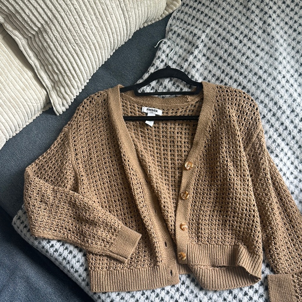 RSQ Tan Chunky Knit Cardigan Sweater